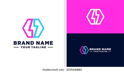 ELECTRIC LOGO HEXAGON TECHNOLOGY EDITABLE
