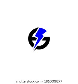 electric logo initial EG with blue lightning and flash split, blue flash logotype