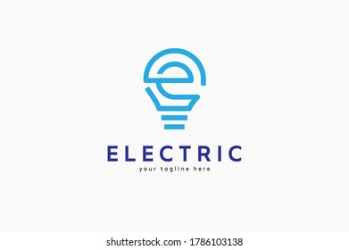 Electric Logo, letter E initials for electricity company, light bulb design logo template, vector illustration