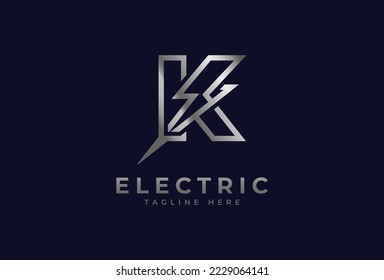 Electric Logo, letter K with thunder bolt combination, electric design logo template, vector illustration