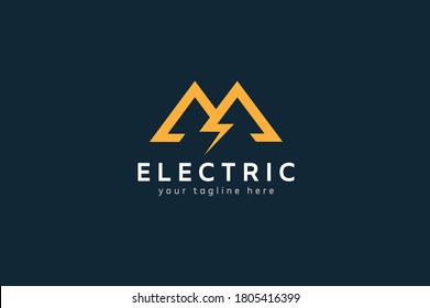 Electric Logo, Letter M And Lightning Bold Combination, Vector Illustration