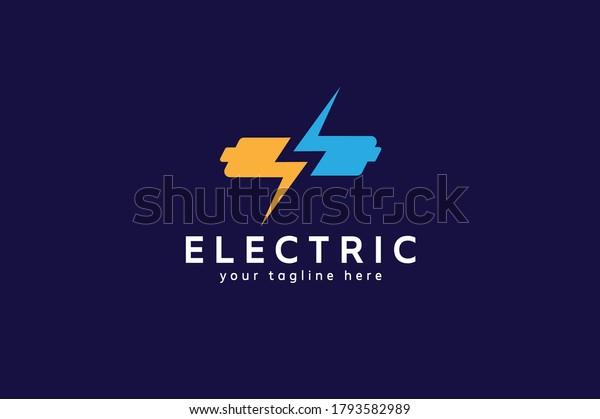 Electric Logo, letter S from negative\
space lightning bolt and battery, vector\
illustration