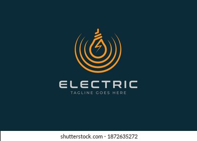 Electric Logo, light bulb icon isolated on black background, Flat style Logo Design Template element, vector illustration