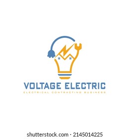 Electric Logo, light bulb icon isolated on black background, Flat style Logo Design Template element, vector illustration