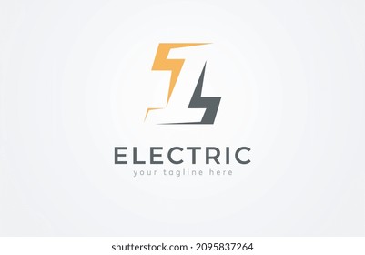 Electric Logo. number one from negative space lightning bolt., tunder bolt design logo template. vector illustration