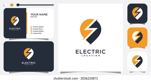 Electric logo with pin location concept Premium Vector