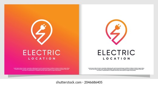 Electric logo with pin location concept Premium Vector