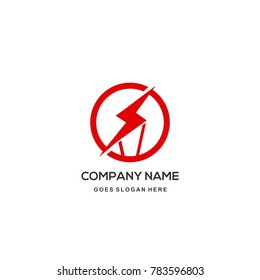 Electric Logo, Symbol of power and Lightning. Flat Red Icon Isolated on White Background. Vector illustration.