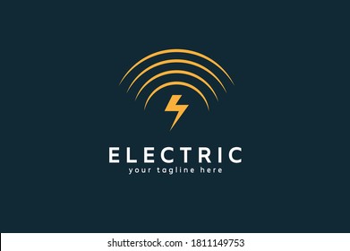 Electric Logo, tunder bolt and wireless combination, flat design logo template, vector illustration