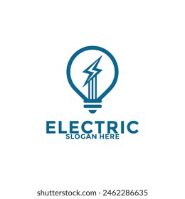 Vector eléctrico del logotipo, energía creativa del rayo con la Plantilla del Vector del logotipo de la bombilla
