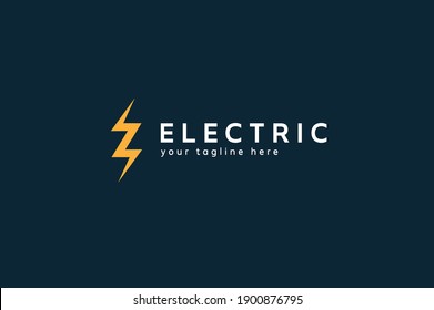 Electric Logo, yellow lightning bolt isolated on dark barkground, tunder bolt design logo template, vector illustration