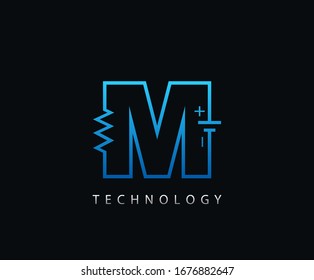 Electric M Letter Icon Design With Electrical Engineering Component Symbol.