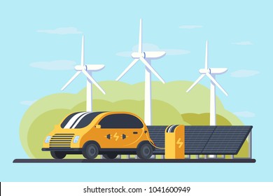 The electric machine is charged from the charging station which is powered by an ecolochigically clean energy. Solar panels and wind generators. Eco green  vehicle.