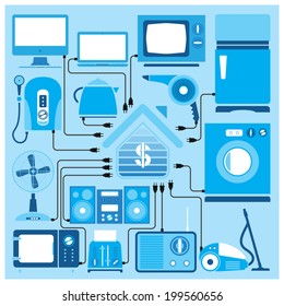 Electric Machine And House Icon Set Design Template