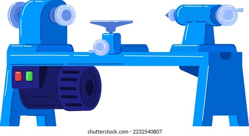 Electric machines in production, planer for wood, thickness stripping equipment, cartoon vector illustration, isolated on white.