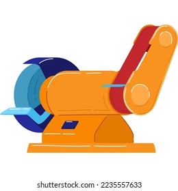 Electric machines in production, planer for wood, thickness stripping equipment, cartoon vector illustration, isolated on white.