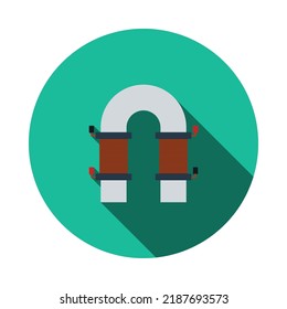 Electric Magnet Icon. Flat Circle Stencil Design With Long Shadow. Vector Illustration.