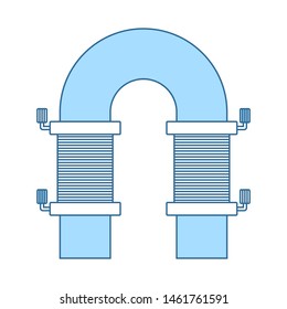 Electric Magnet Icon. Thin Line With Blue Fill Design. Vector Illustration.