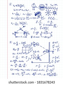 Electric magnetic law theory and physics mathematical formula equation. Physical equations on notebook paper. Education and scientific  background. Vector hand-drawn illustration.