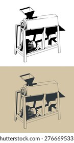 Electric maize threshing machine stylized vector isometric illustrations
