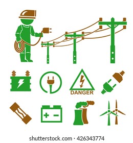 electric man icons set