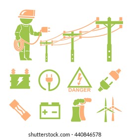 electric man icons set