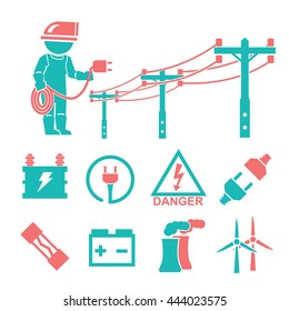 electric man icons set