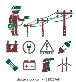 electric man icons set