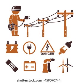 electric man icons set