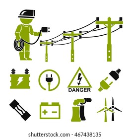 electric man icons set