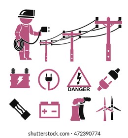 electric man icons set