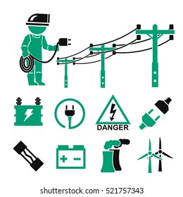 electric man icons set