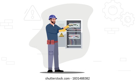 electric man repair voltage box illustration  flat vector