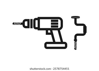 electric and manual hand drill icon line