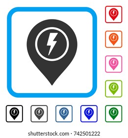 Electric Marker icon. Flat gray pictogram symbol in a light blue rounded frame. Black, gray, green, blue, red, orange color variants of Electric Marker vector. Designed for web and application UI.