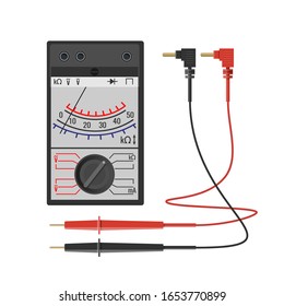 Electric measuring tools. Analog multimeter. Vector illustration in realistic style isolated on white background