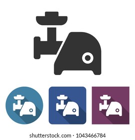 Electric meat chopper icon in different variants with long shadow