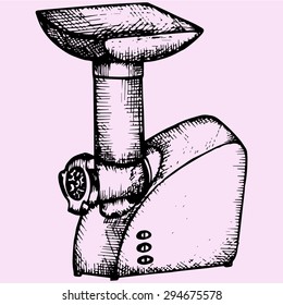 electric meat grinder, doodle style, sketch illustration