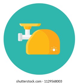Electric meat grinder flat icon isolated on blue background. Simple meat grinder sign symbol in flat style. Kitchen Appliances Vector illustration for web and mobile design.