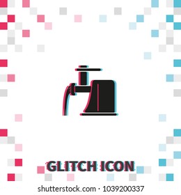 Electric meat grinder  glitch effect vector icon.