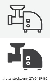 Electric meat grinder icon set in line and solid style. Outline and filled icon with editable stroke vector sign and symbol. Grinder machine icon.