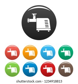 Electric meat grinder icons set 9 color vector isolated on white for any design