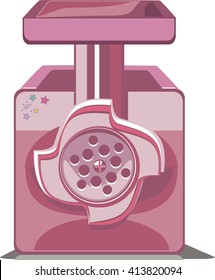electric meat grinder, Kitchen utensils, cooking equipment, pink, flat illustration,