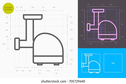 electric meat grinder line icon (golden section)