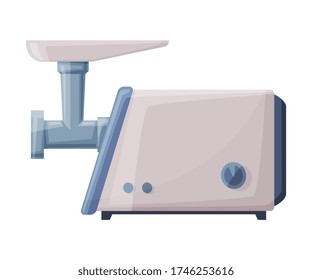 Electric Meat Grinder Mincer, Household Kitchen Appliance Flat Style Vector Illustration on White Background