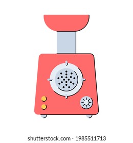 Electric meat grinder. Mincer. Kitchen appliances. Tool for preparing minced meat. Flat style. Isolated vector illustration on white background.