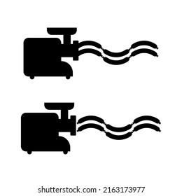 Electric meat grinder with sausage. Black silhouette. Isolated vector illustration on white background.