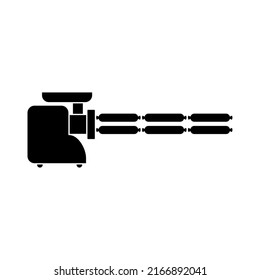 Electric meat grinder with sausage. Black silhouette. Isolated vector illustration on white background.