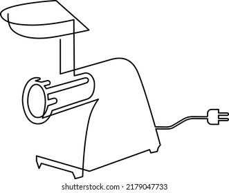 Electric meat grinder, an electric tool for chopping meat and making minced meat. Vector illustration, continuous line drawing