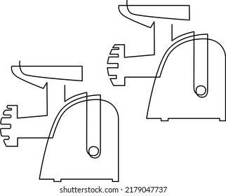 Electric meat grinder, an electric tool for chopping meat and making minced meat. Vector illustration, continuous line drawing